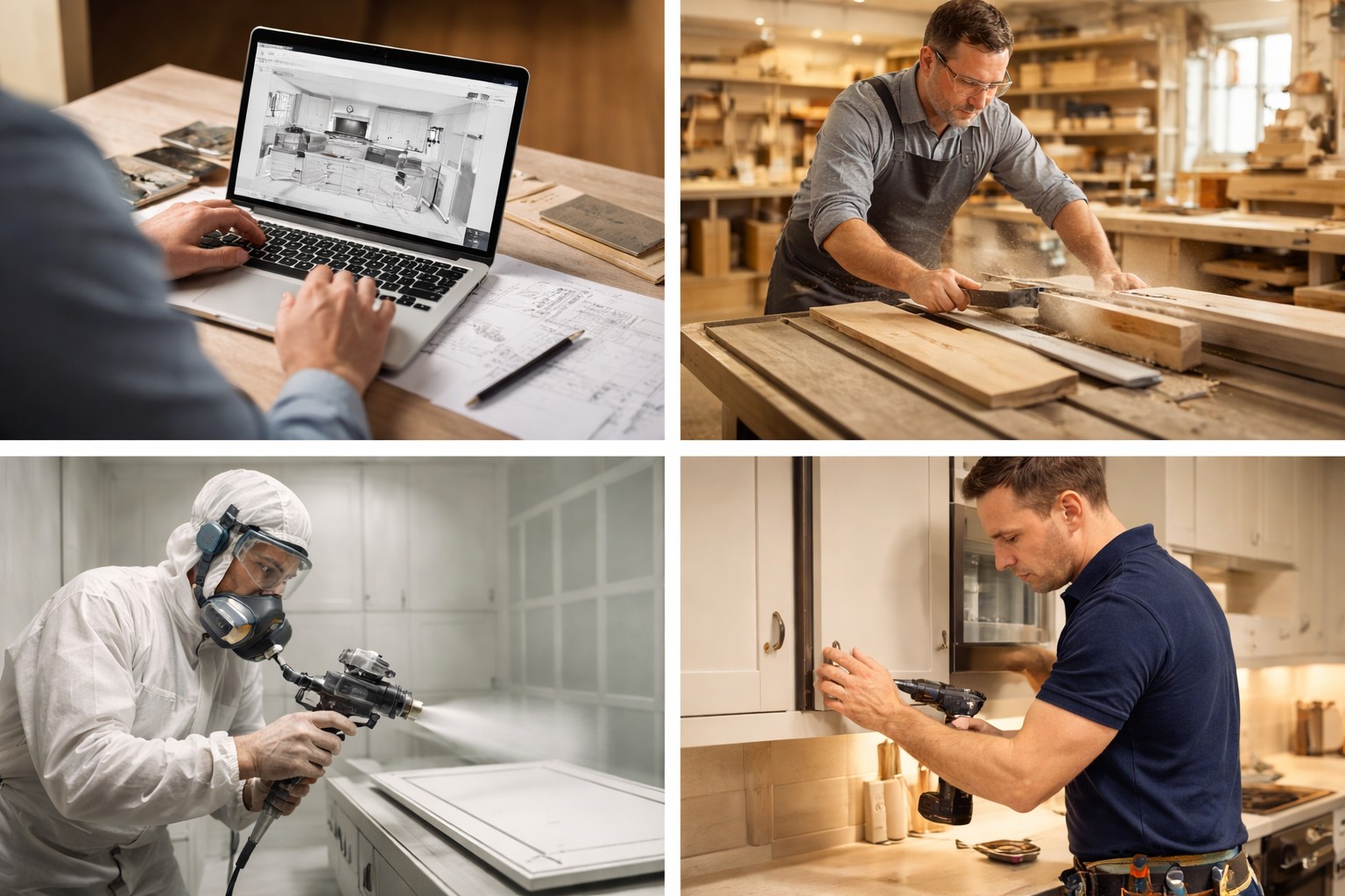 Bespoke kitchen design, in-house joinery manufacture, sprayed finish and professional installation process