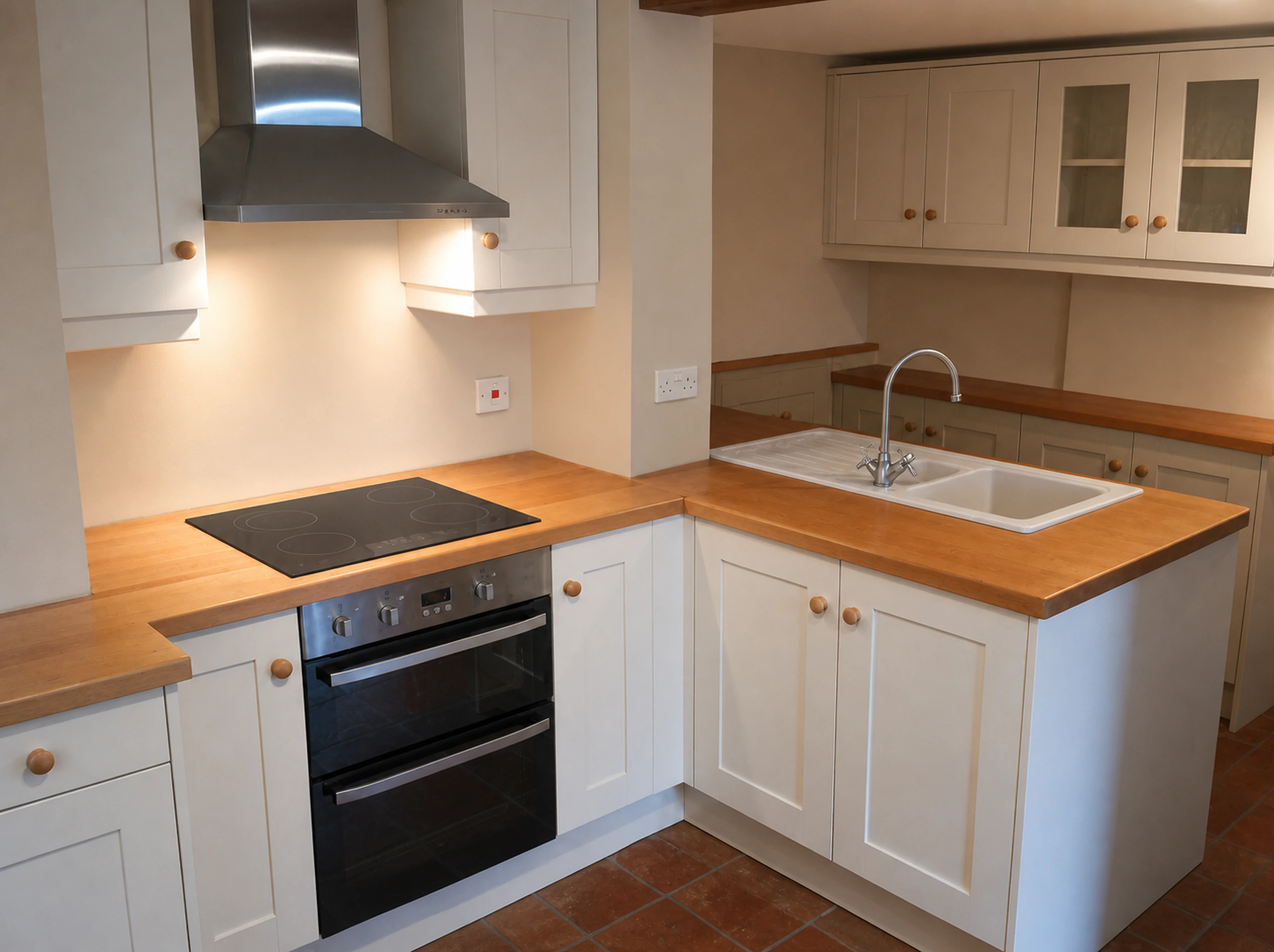Painted Shaker Kitchen with Oak Worktops in Little Waltham