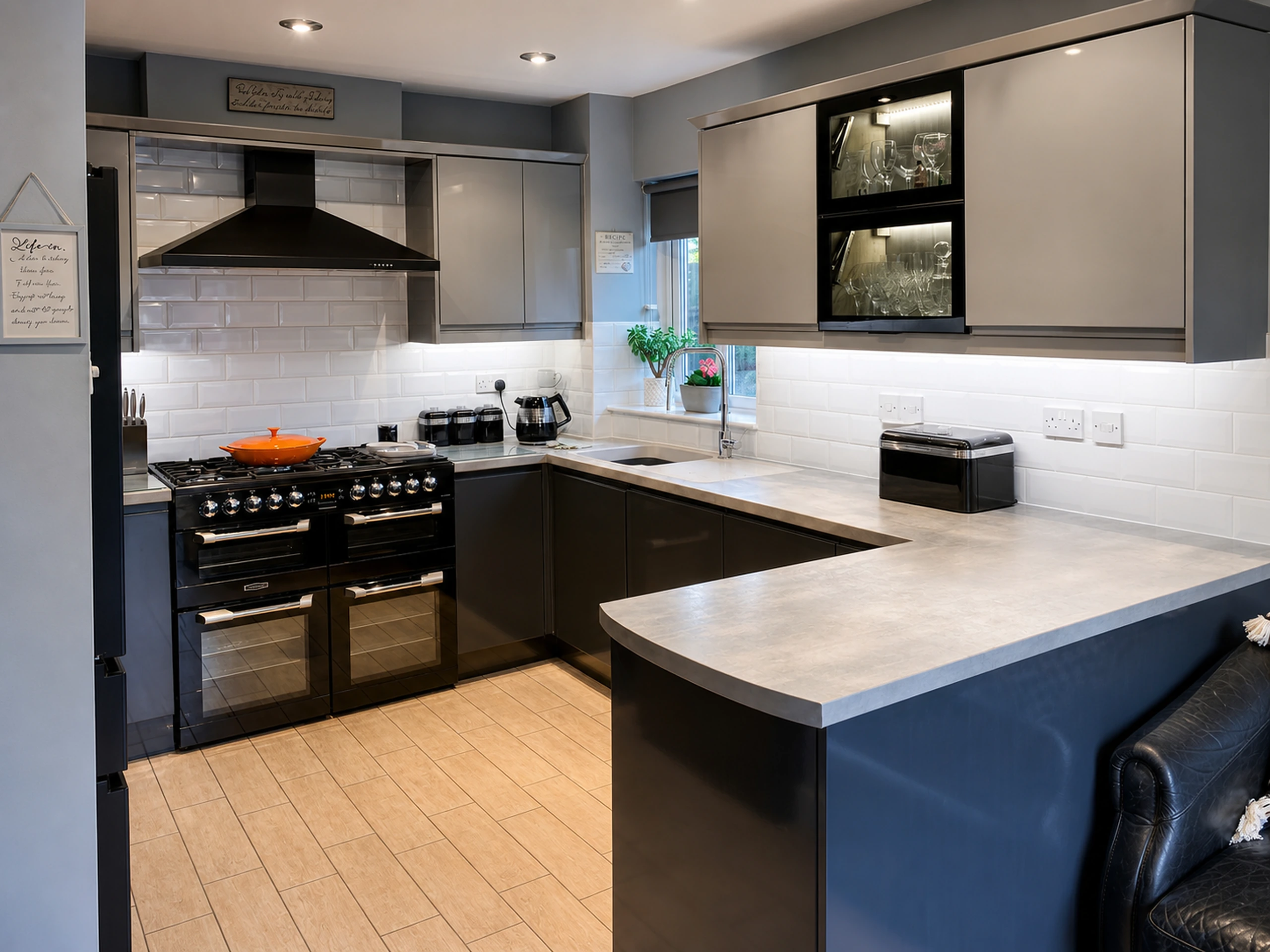 Two-Tone Kitchen with Curved Peninsula