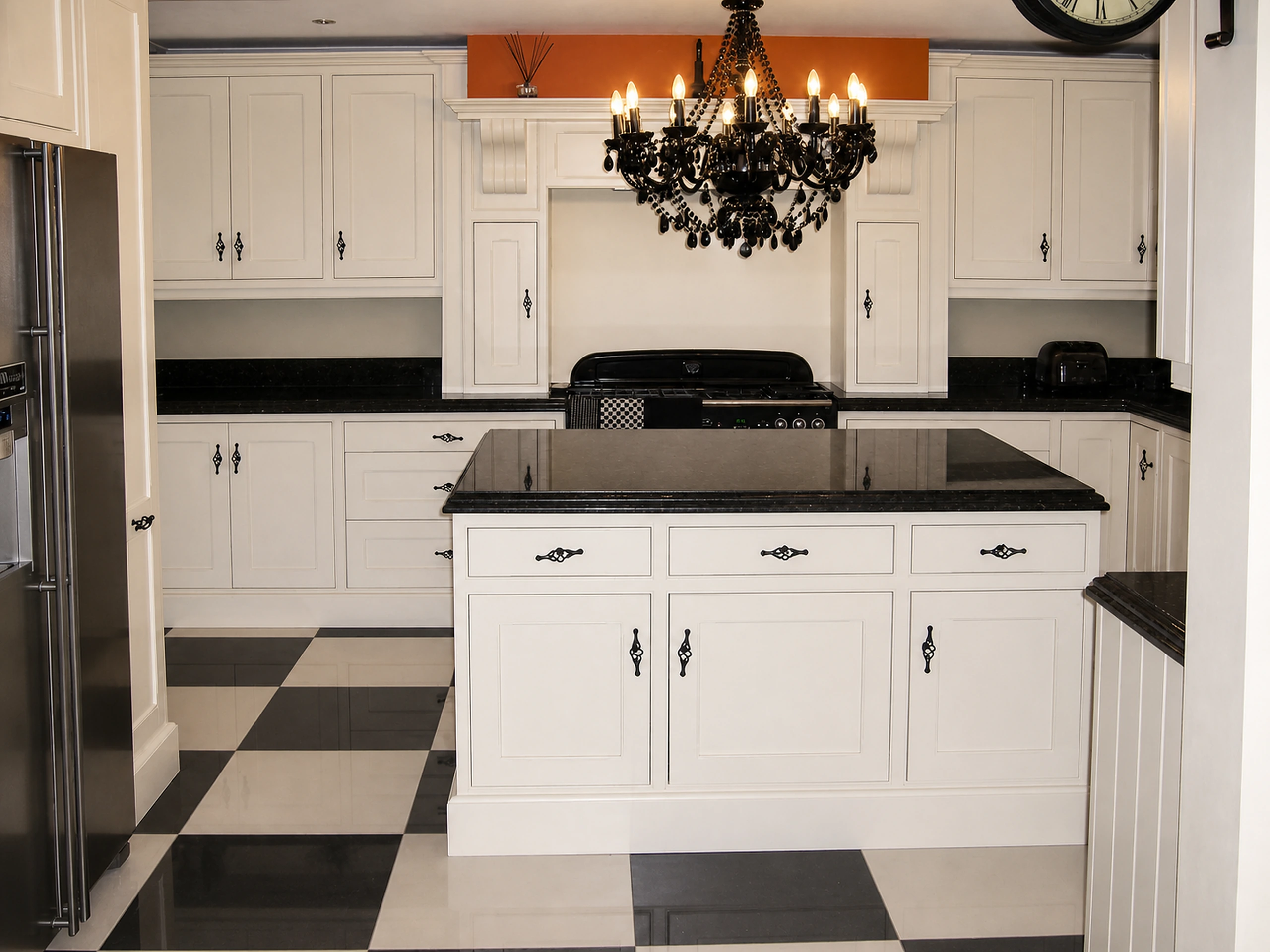 White Shaker Kitchen with Star Galaxy Granite